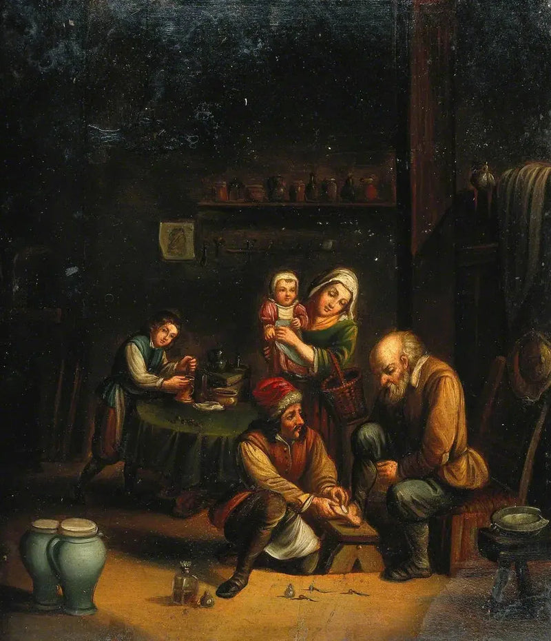 Interieur met een chirurg die de voet van een man behandelt en drie andere personen - David Teniers de Jonge

Source:
Intérieur avec un chirurg soignant le pied d'un homme et trois autres personnages - David Teniers le Jeune