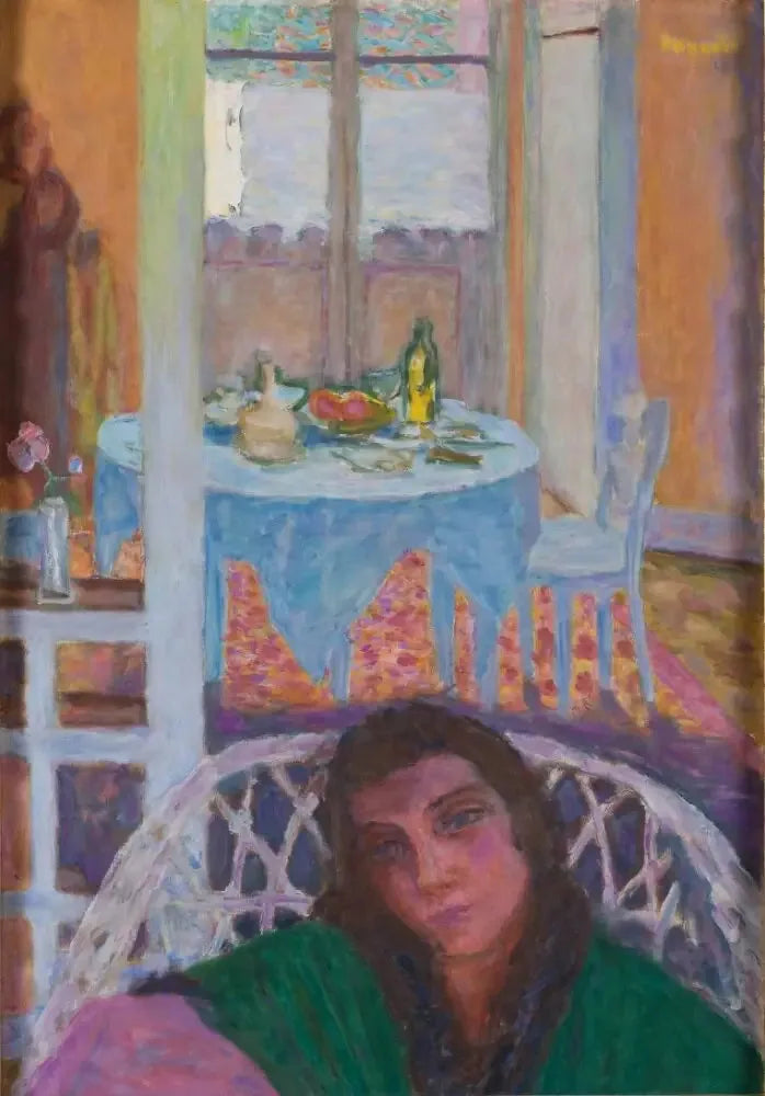 Interieur met een vrouw in een rotan stoel - Pierre Bonnard