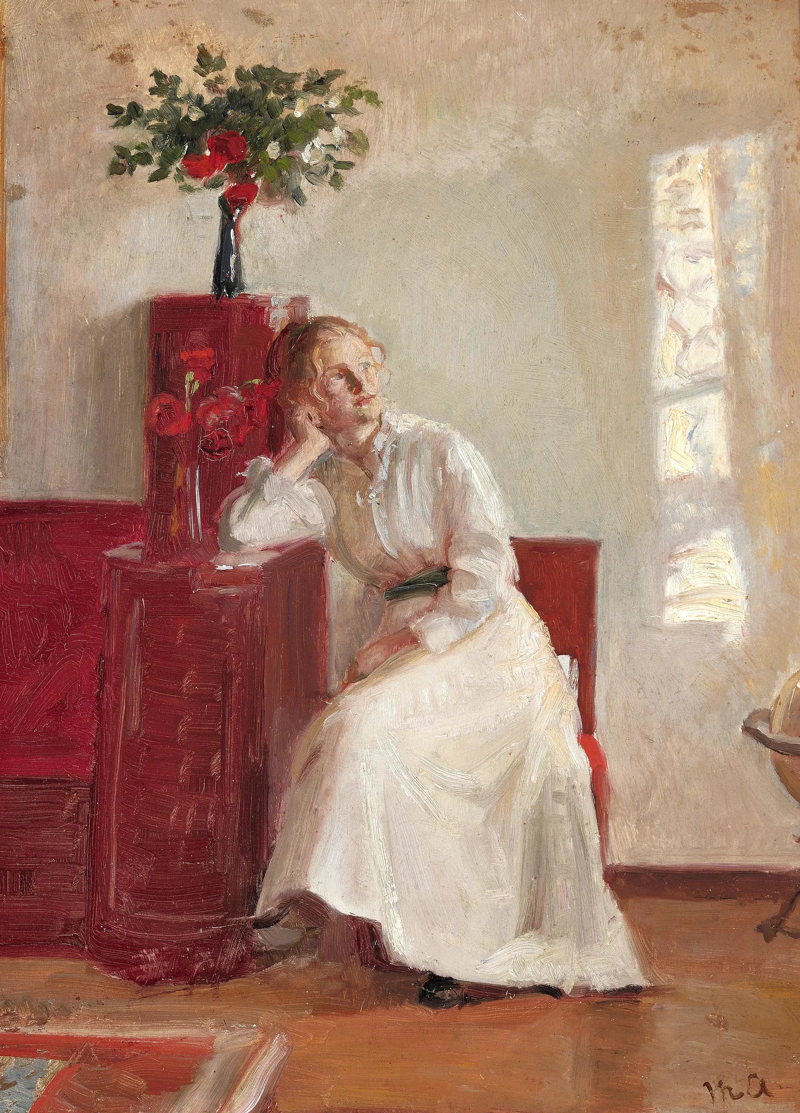 Intérieur avec une jeune femme assise sur une chaise. - Michael Peter Ancher image 1 reproduction de peinture à l’huile
