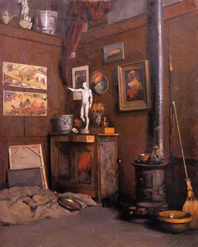 Atelierinterieur met kachel - Gustave Caillebotte