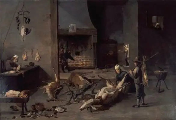 Interieur van een keuken met koks die jachtdieren bereiden - David Teniers de Jonge

Source:
Intérieur de cuisine avec cuisiniers préparant du gibier de chasse - David Teniers le Jeune