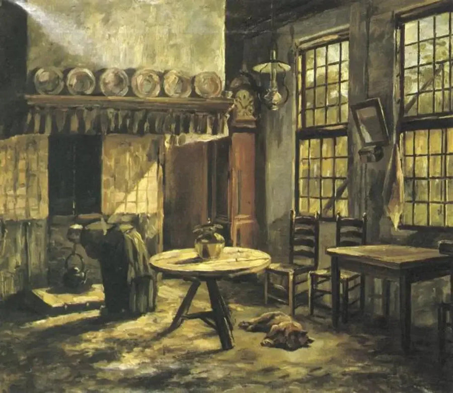 Boerderij-interieur met open haard in de Achterhoek - Piet Mondrian