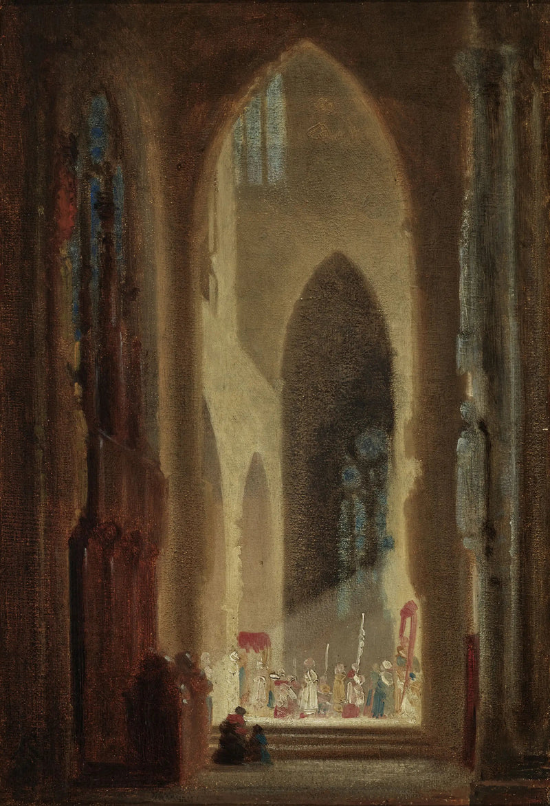 Interieur van de kerk met processie - Carl Spitzweg