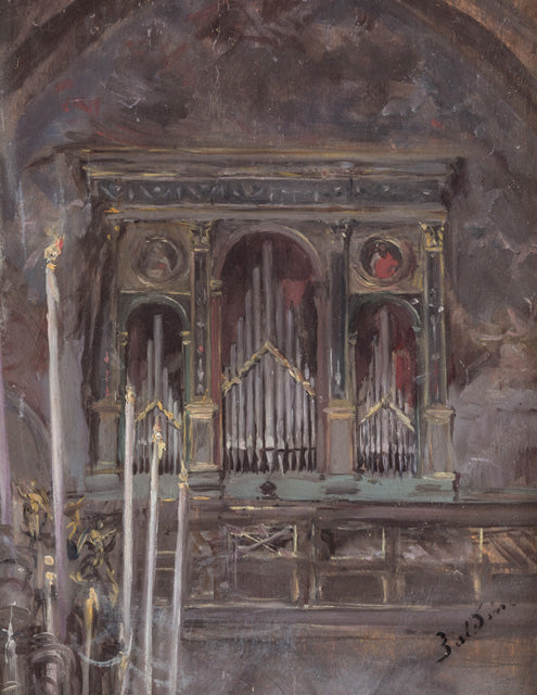 Interieur van de kerk met uitzicht op het orgel - Giovanni Boldini