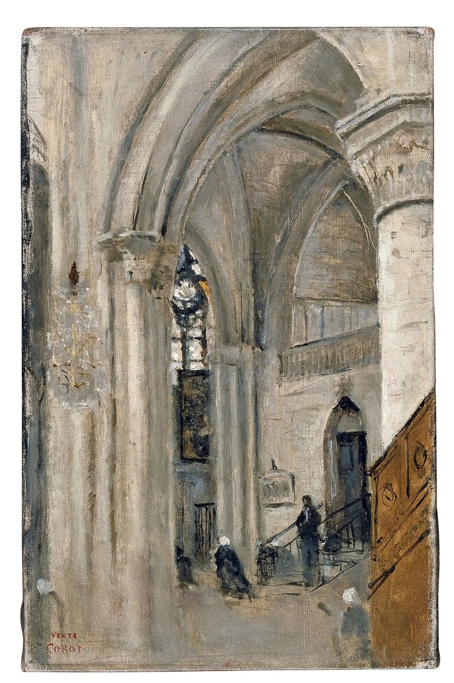 Interieur van de kerk van Mantes - Jean-Baptiste Camille Corot