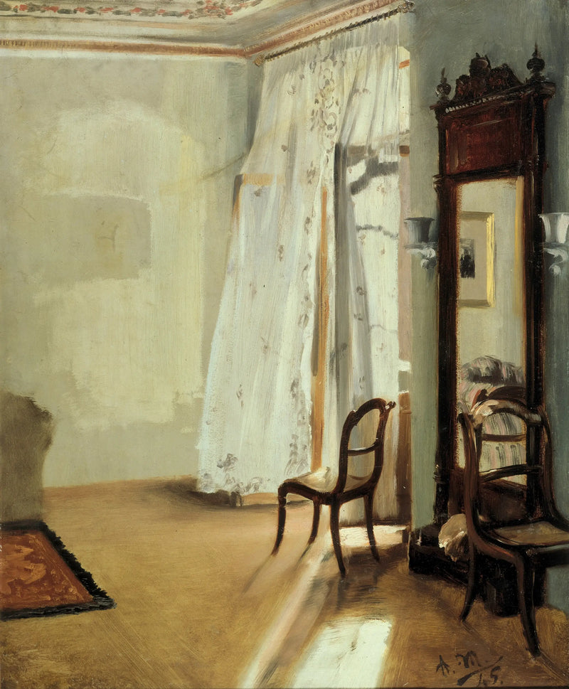 Interieur van een kamer met balkon - Adolph von Menzel