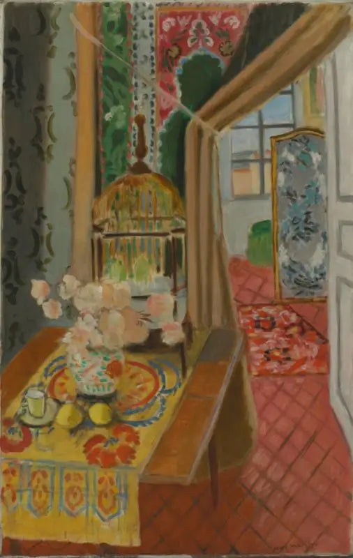 Reproduction du tableau « Intérieur, fleurs et perruches - Henri Matisse » par Alpha Reproduction en peinture à l’huile
