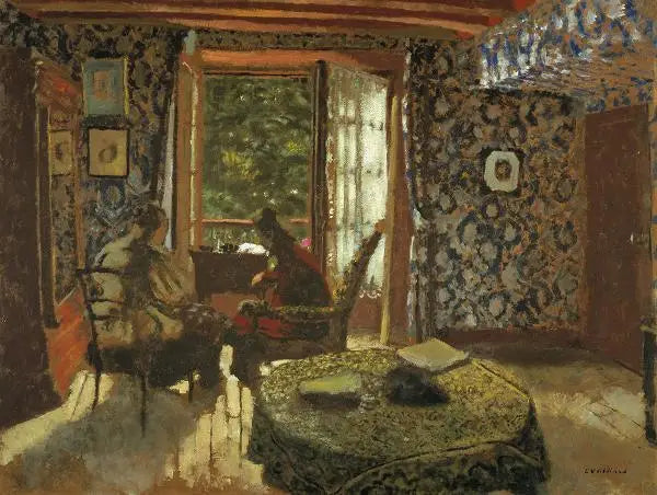Binnenkant. Madame Vuillard en grootmoeder Roussel aan de Étang-la-Ville - Édouard Vuillard