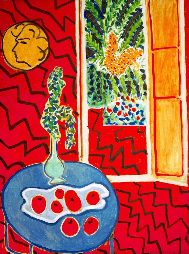 Rode interieur, stilleven op blauwe tafel - Henri Matisse
