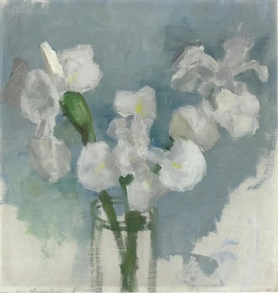 Witte irissen op lichtblauwe achtergrond I - Piet Mondrian