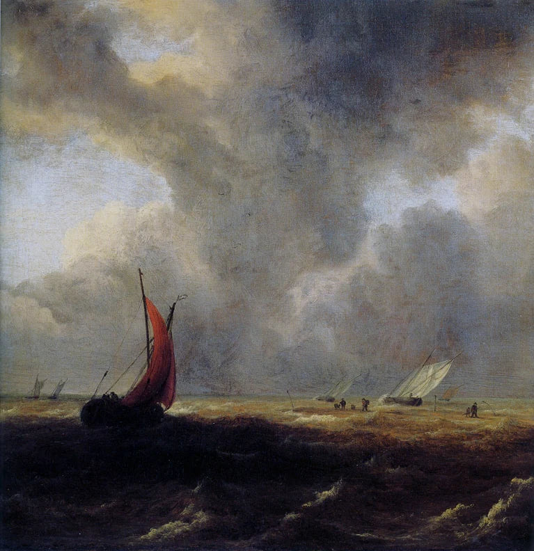 Voiliers sur une mer houleuse, peinture de Jacob van Ruisdael
