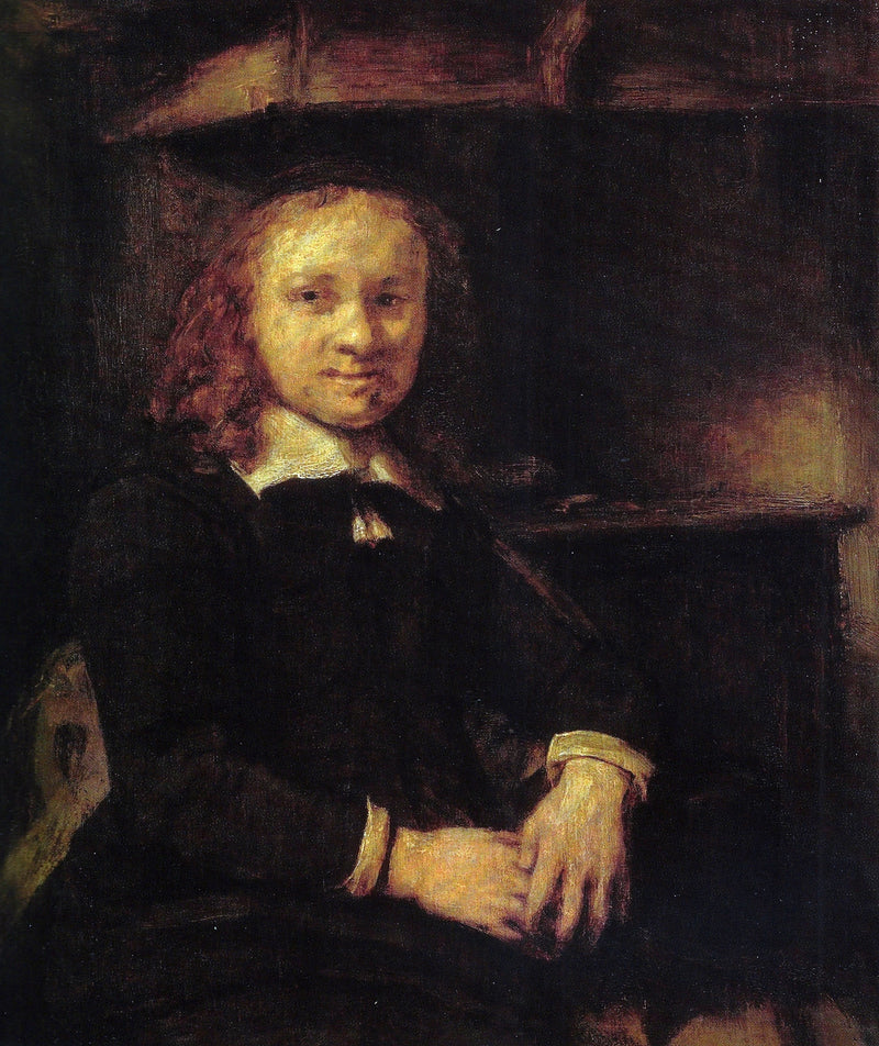 Portret van Jan Boursse, zittend bij een kachel - Rembrandt