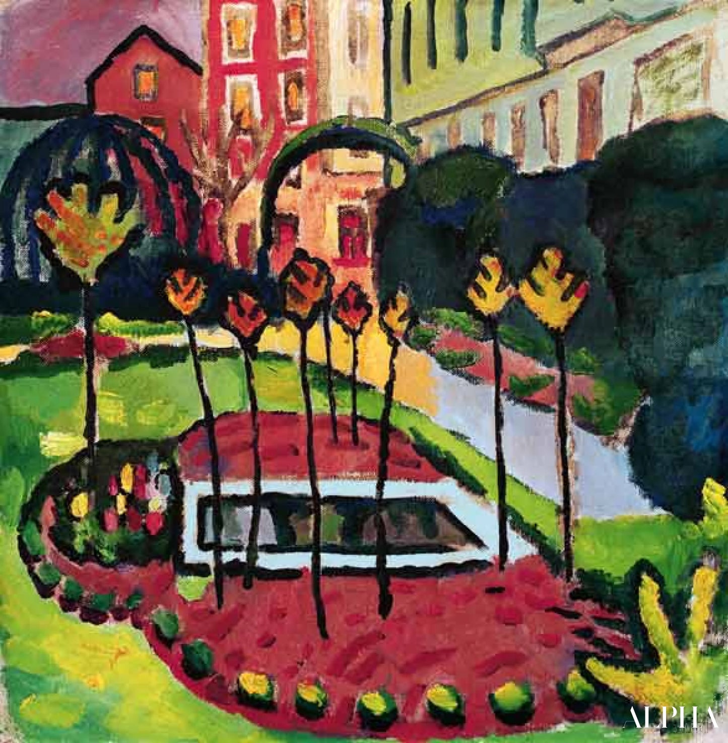 Tuin met vijver - August Macke - Reproducties van schilderijen en hoogwaardige schilderijen