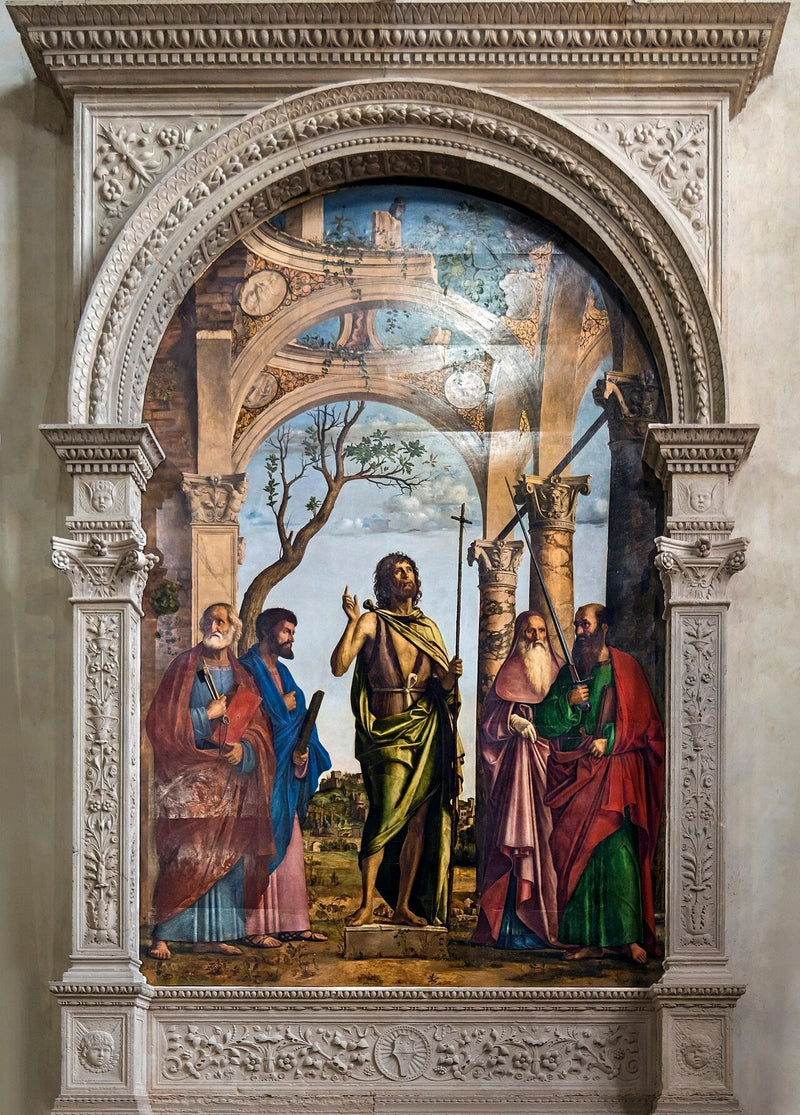 Jean-Baptiste onder de heiligen Petrus, Marcus, Jerome en Paulus - Cima da Conegliano