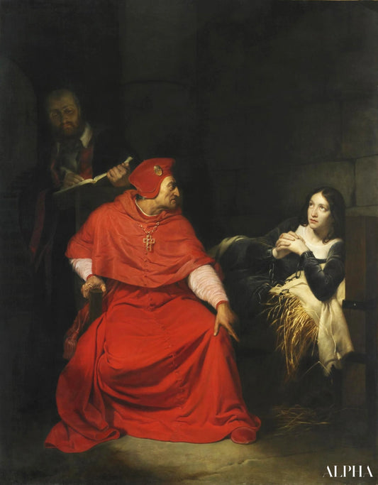 'Zieke Jeanne d'Arc wordt in haar gevangenis ondervraagd door de kardinaal van Winchester - Paul Delaroche - Reproducties van schilderijen en hoogwaardige schilderijen'