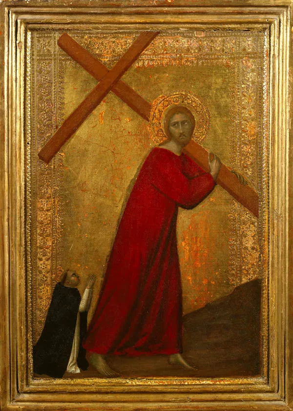 Jezus Christus die het kruis draagt, met een dominicaanse broeder - Barna da Siena