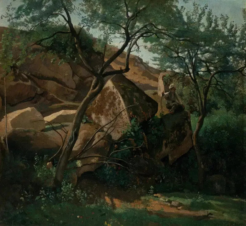 Jonge herder tussen de rotsen (Bos van Fontainebleau) - Jean-Baptiste Camille Corot