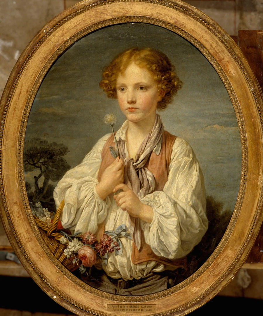 Jonge herder die het lot probeert te weten of hij geliefd is door zijn herderin - Jean-Baptiste Greuze