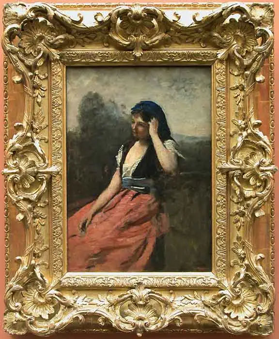 Jonge vrouw met roze rok - Jean-Baptiste Camille Corot