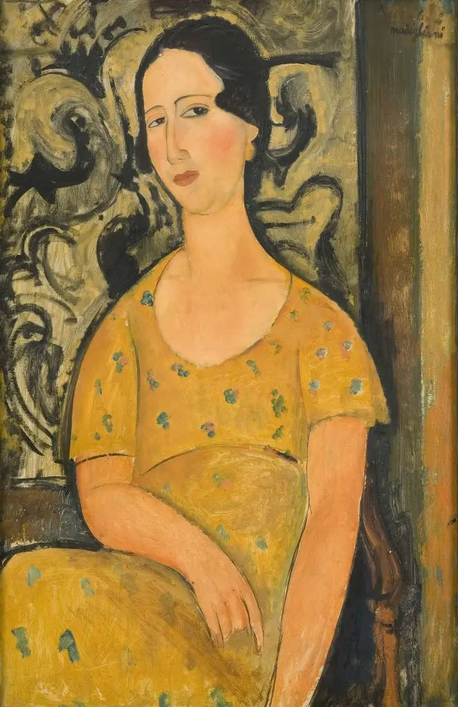 Jonge vrouw in een gele jurk (Renée Modot) - Amedeo Modigliani