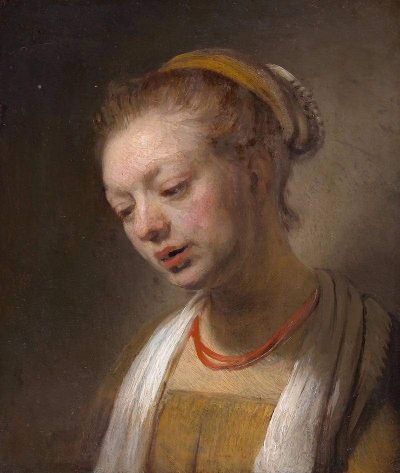 Jonge vrouw met rode ketting - Rembrandt