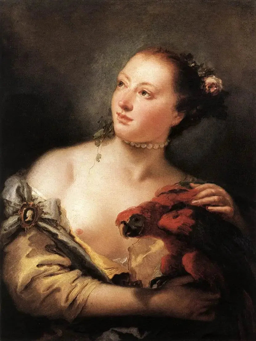 Jonge vrouw met papegaai - Giovanni Battista Tiepolo