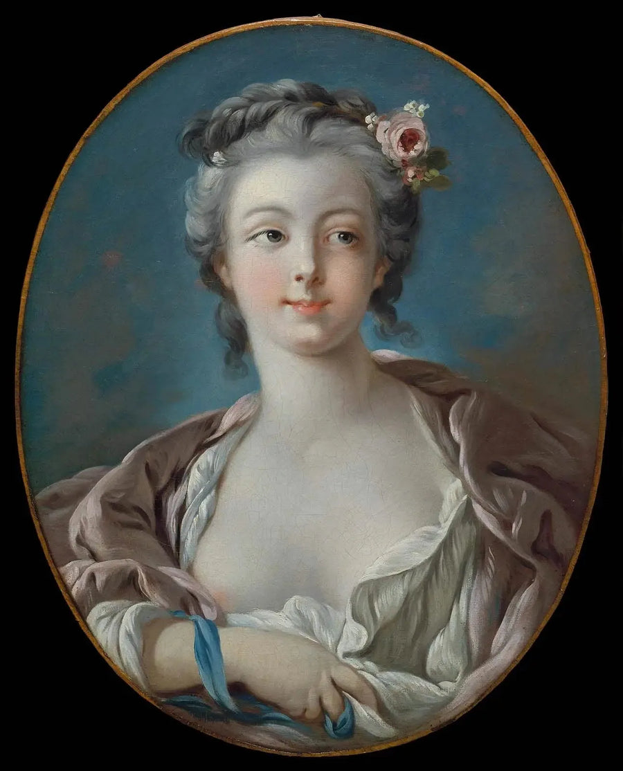 Jonge vrouw met bloemen in haar haar, ten onrechte genoemd Portret van Madame Boucher - François Boucher