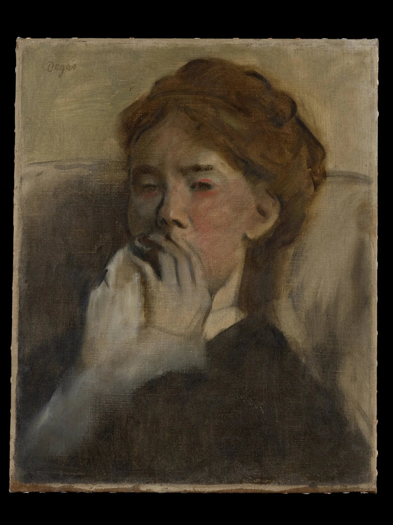 Jonge vrouw met haar hand op haar mond - Edgar Degas