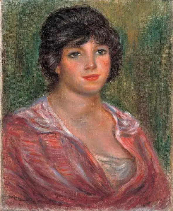 Jonge bruinharige vrouw in een rode blouse (Colonna Romano) - Pierre-Auguste Renoir