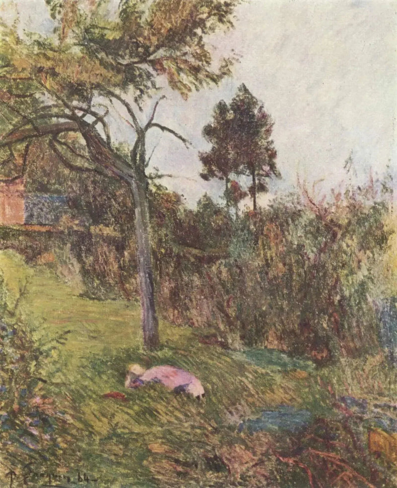 Jonge vrouw liggend in het gras, of Meisje liggend in een weiland - Paul Gauguin