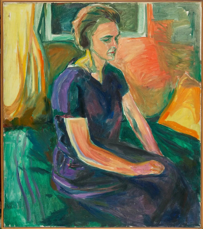 Jonge Vrouw in een blauwe jurk, zittend - Edvard Munch