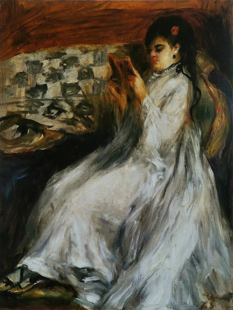 Jonge vrouw in het wit die leest - Pierre-Auguste Renoir