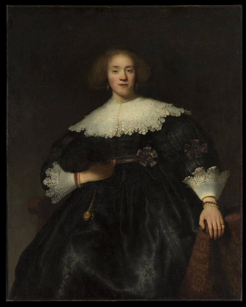 Portret van een jonge vrouw met een waaier - Rembrandt