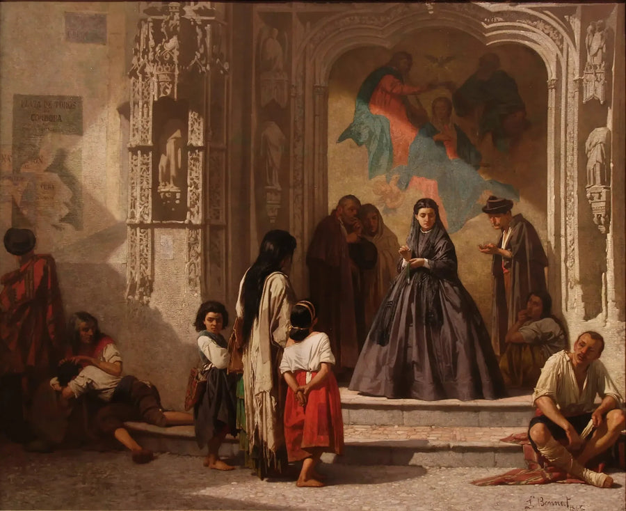 Jonge vrouw die liefdadigheid doet bij de ingang van de kapel van het ziekenhuis Saint-Sébastien in Córdoba - Léon Bonnat