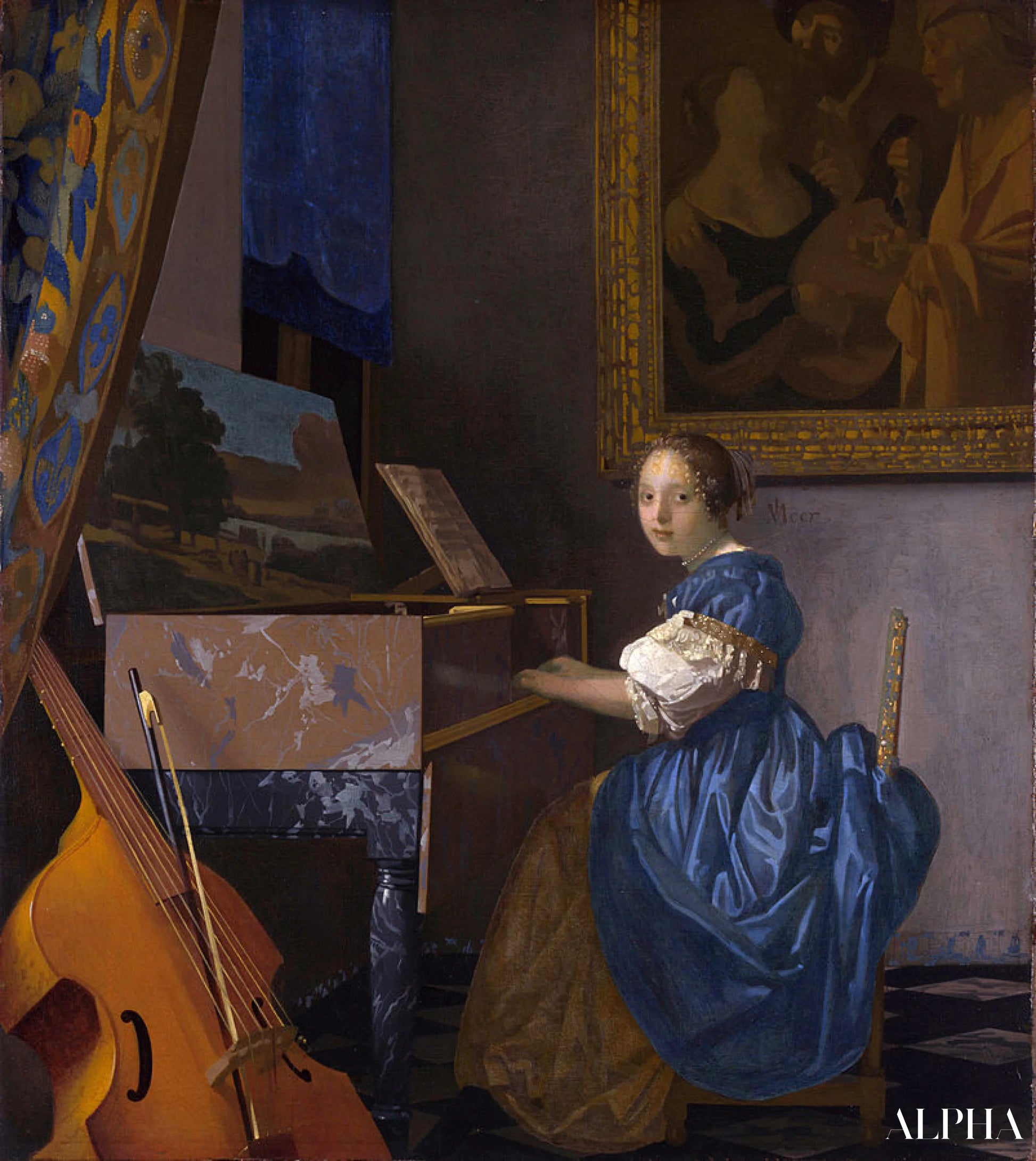 Jonge vrouw die virginal speelt - Johannes Vermeer - Reproducties van schilderijen en hoogwaardige schilderijen