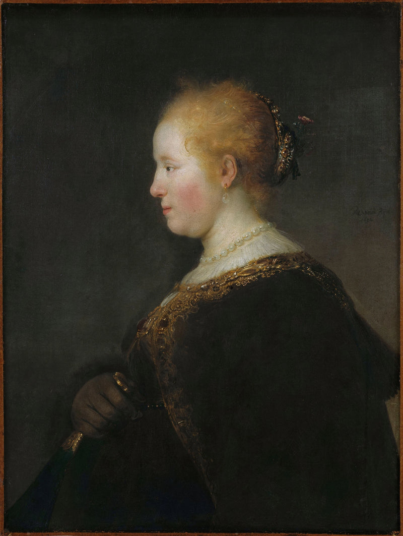 Dame met een waaier - Rembrandt