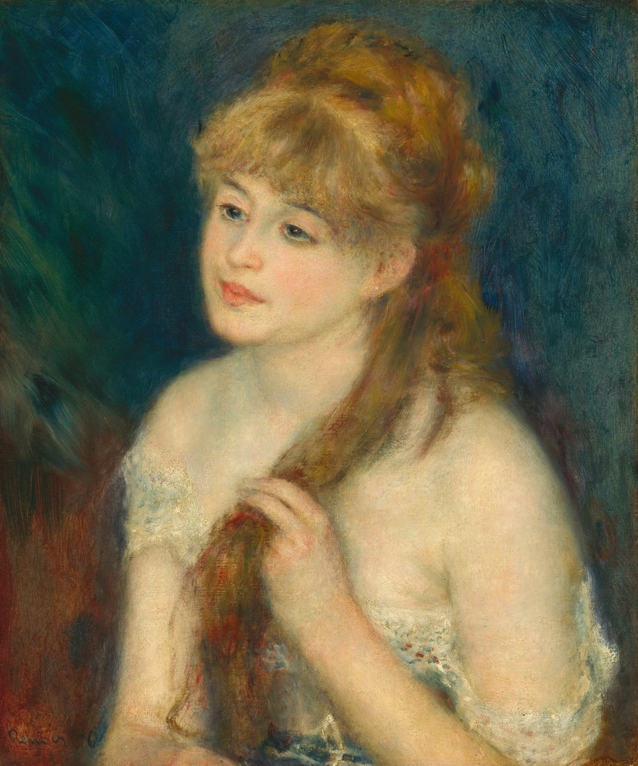 Jonge vrouw die haar vlecht - Pierre-Auguste Renoir