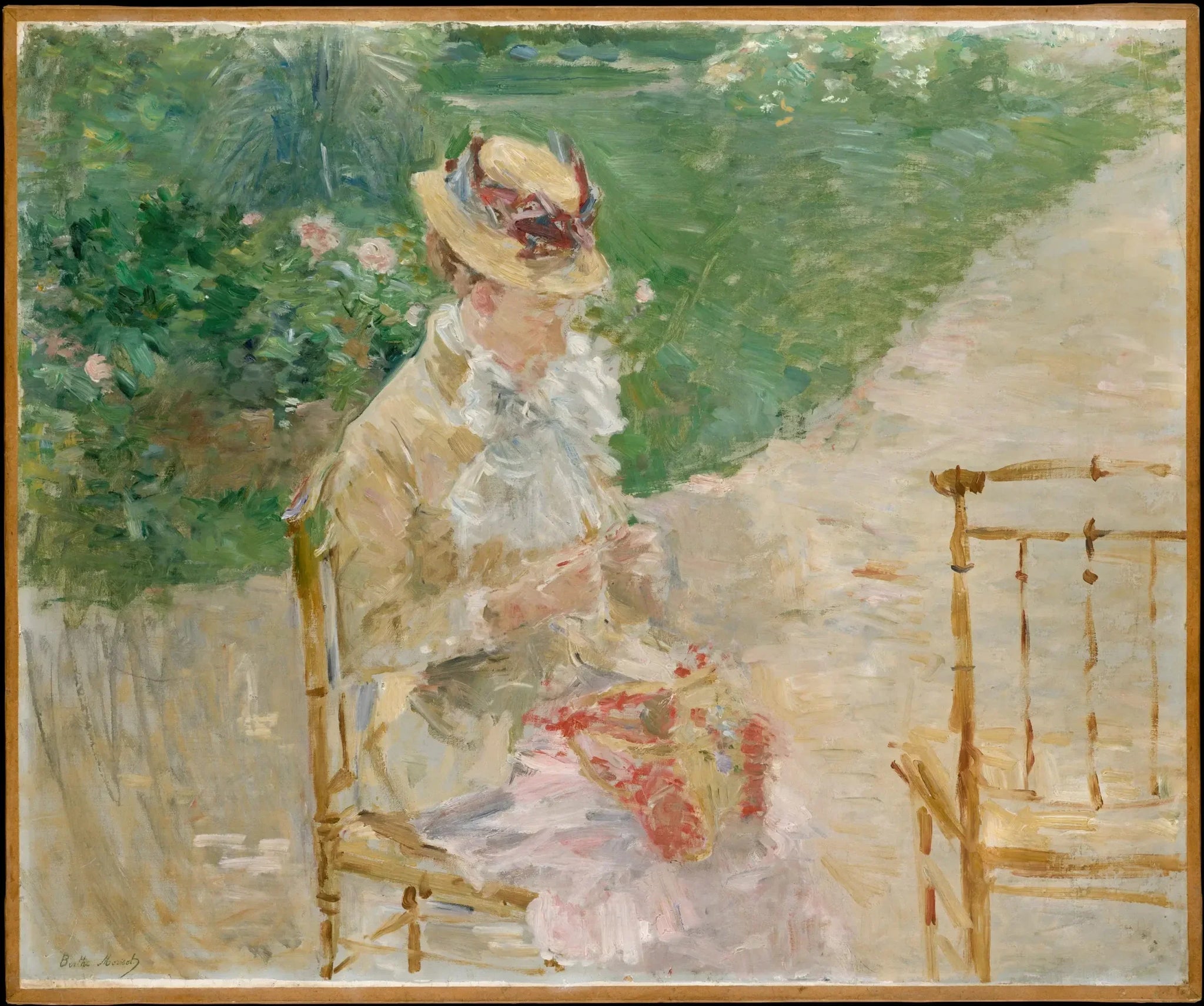 Jeune femme tricotant - Berthe Morisot image 1 tableau peint à l’huile sur toile