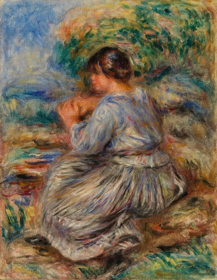Meisje zittend in een landschap (Jong meisje zittend in een tuin) - Pierre-Auguste Renoir