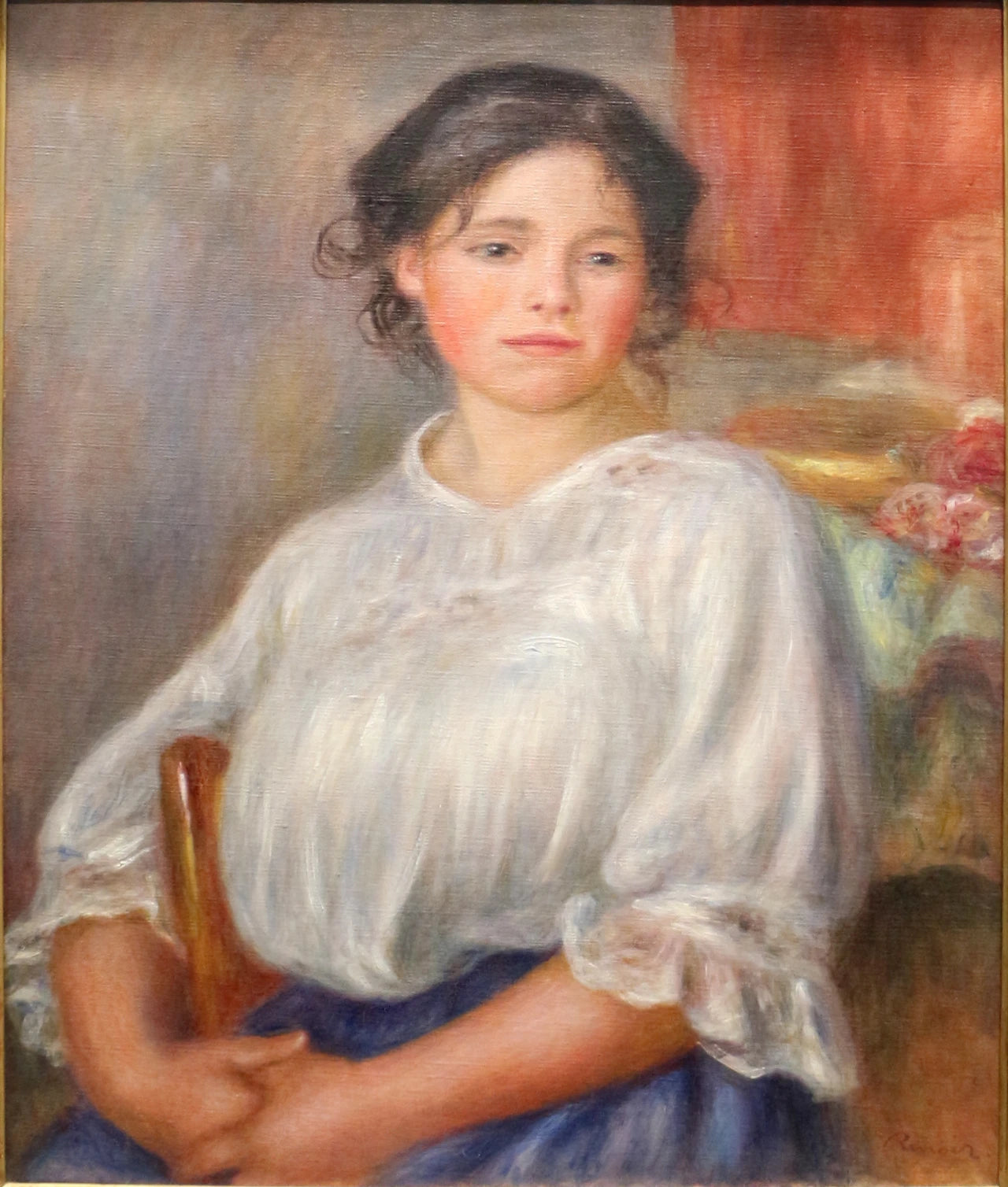Jeune fille assise, Renoir 1909 – reproduction peinture à l’huile sur toile