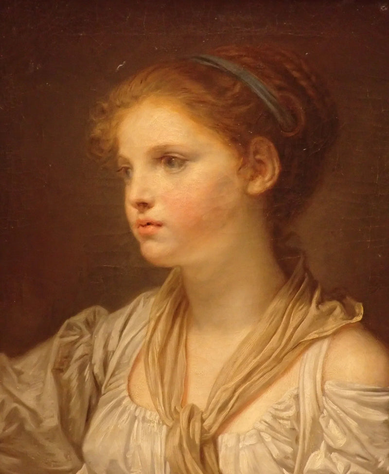 Jonge meisje met blauwe strik - Jean-Baptiste Greuze