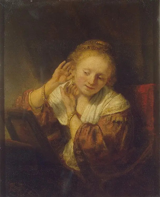 Jeune Fille aux boucles d'oreilles - Rembrandt image 1 copie peinte à la main à l’huile