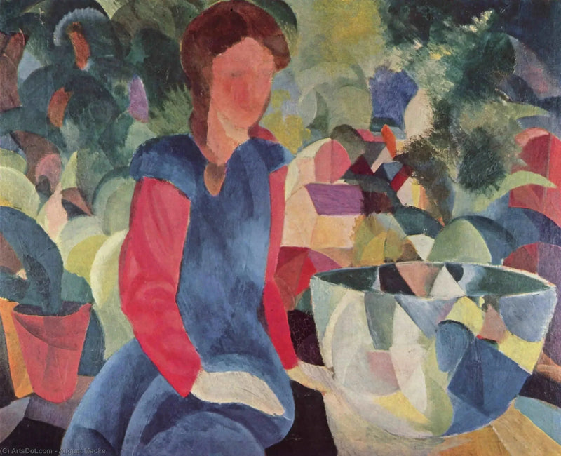 Meisje met vissen in een glazen container - August Macke