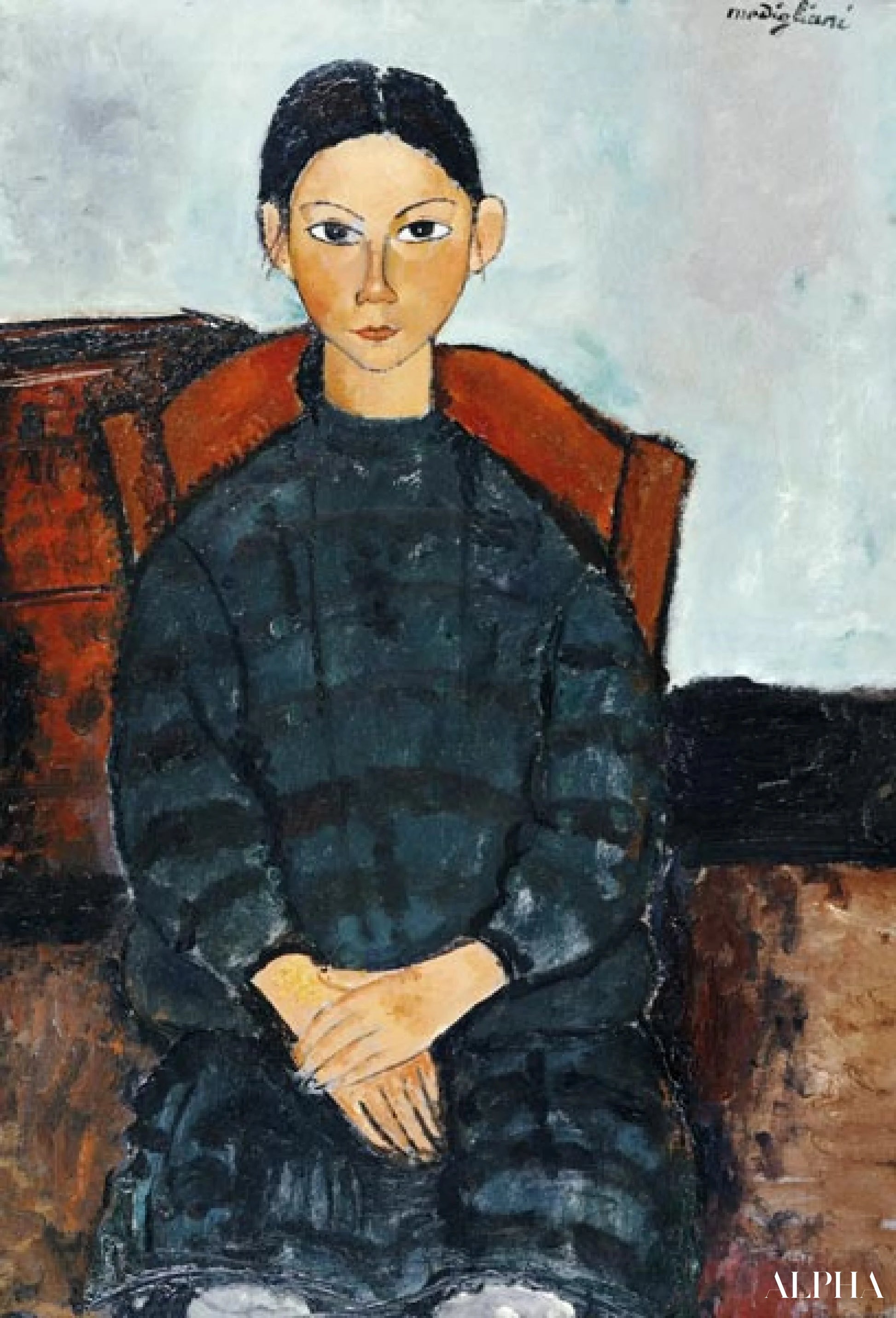 Jong meisje met een donkere jurk - Amedeo Modigliani - Reproducties van schilderijen en hoogwaardige schilderijen