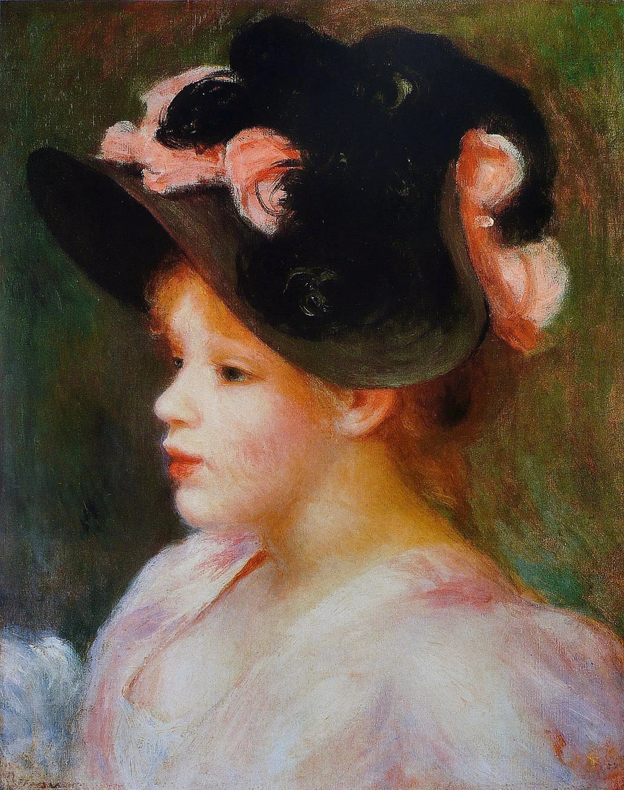 Meisje met een roze en zwarte hoed - Pierre-Auguste Renoir