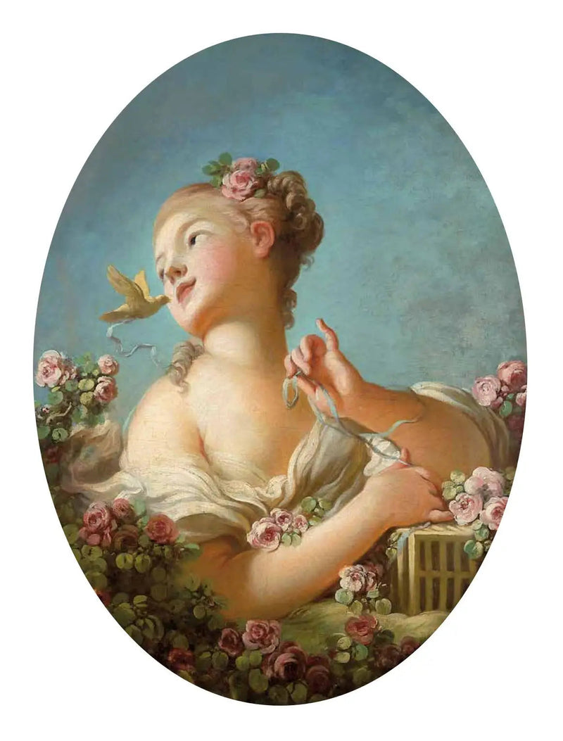 Jong meisje dat een vogel uit haar kooi bevrijdt - Jean-Honoré Fragonard
