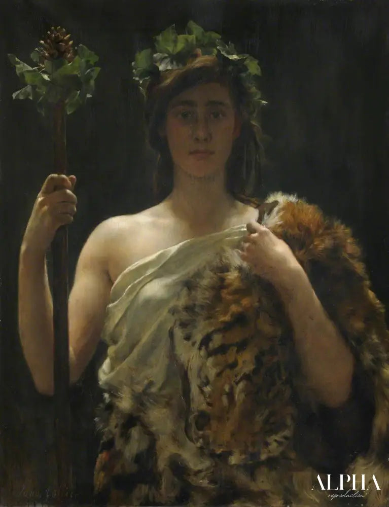 Jeune fille drapée dans une peau de tigre (appelée autrefois Bacchus) - John Collier Reproductions de tableaux à la