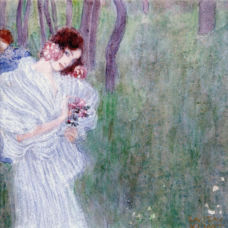 Meisje in een witte jurk in een bos - Gustav Klimt
