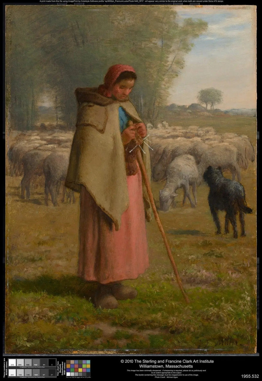 Jonge meisje dat haar schapen bewaakt - Jean-François Millet