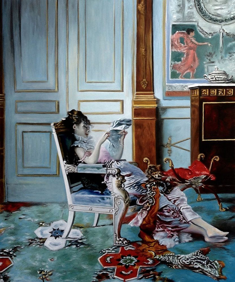 Jonge meisje lezend in een salon - Giovanni Boldini
